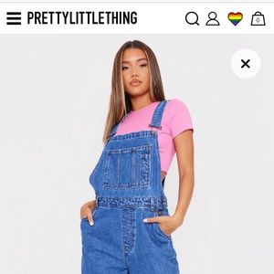 Mid Blue Wash 90s Baggy Denim Jumpsuit pretty little thing size 2 overalls